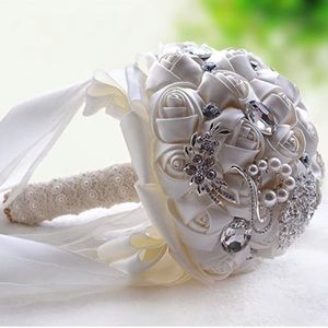 Bride Wedding Toss Satin‎ Floral Bouquet Rose Pearls Rhinestone Brooches
